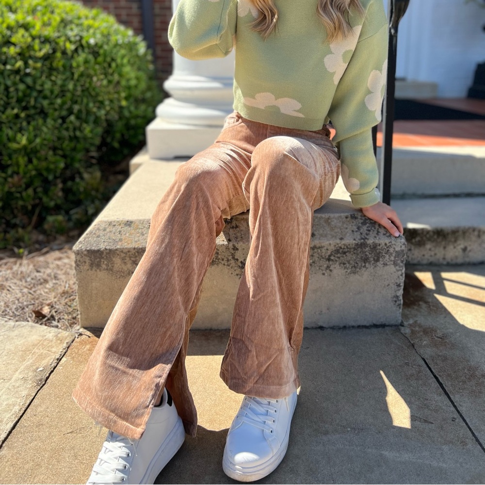 Le Lis Tan Split Hem Pants